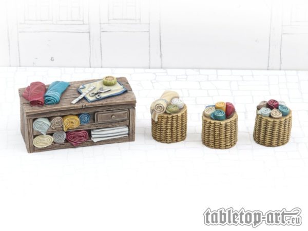 Cloth Merchand Sales Stand (4) 28mm Tabletop Art GelÃ¤nde Kisten Fruiterer Obst 28-30mm