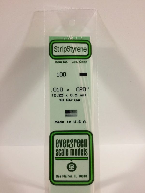 Evergreen 100 Plasticcart Strip 0,25x0,50x350mm (10) Polystyrene Vierkantprofile