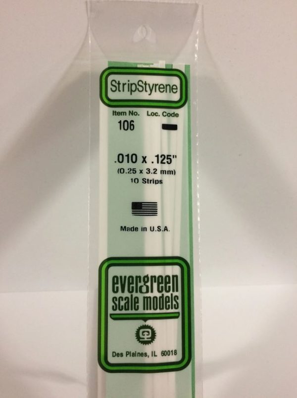 Evergreen 106 Plasticcart Strip 0,25x3,2x350mm (10) Polystyrene Vierkantprofile