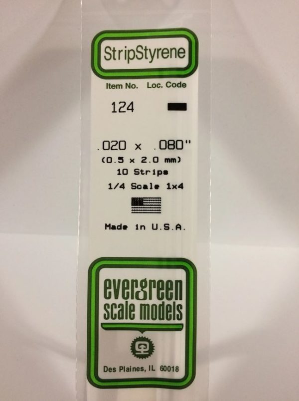 Evergreen 124 Plasticcart Strip 0,5x2,0x350mm (10) Polystyrene Vierkantprofile