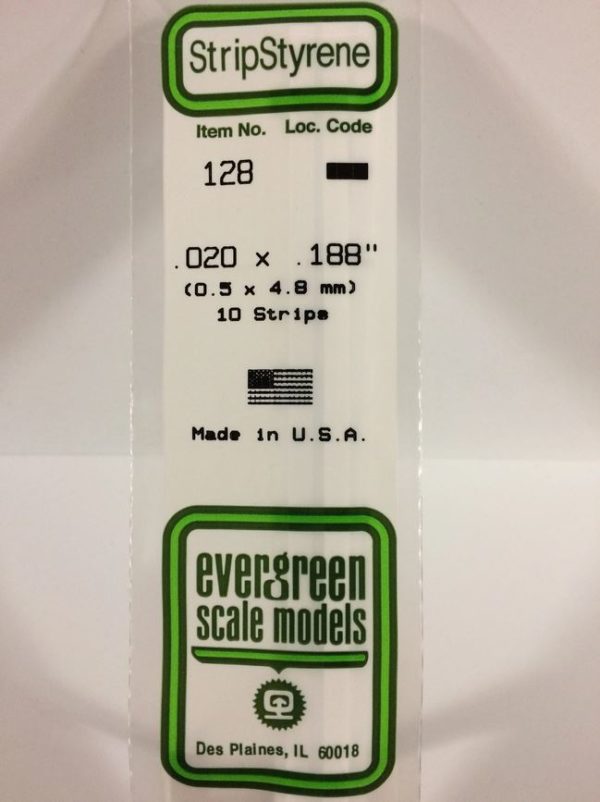 Evergreen 128 Plasticcart Strip 0,5x4,8x350mm (10) Polystyrene Vierkantprofile