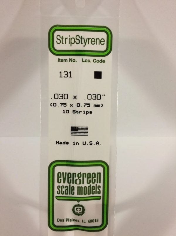 Evergreen 131 Plasticcart Strip 0,75x0,75x350mm (10) Polystyrene Vierkantprofile