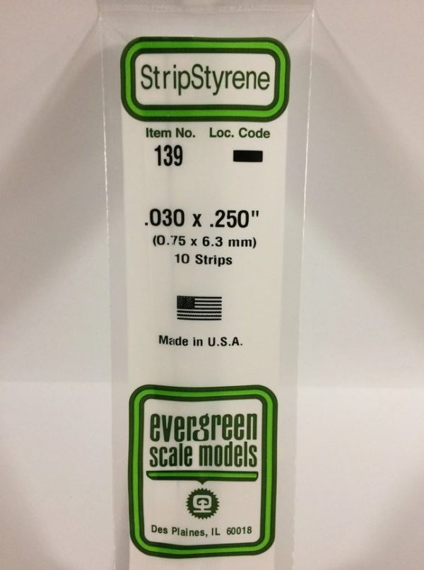 Evergreen 139 Plasticcart Strip 0,75x6,3x350mm (10) Polystyrene Vierkantprofile