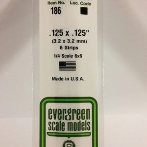 Evergreen 186 Plasticcart Strip 3,2x3,2x350mm (6) Polystyrene Vierkantprofile