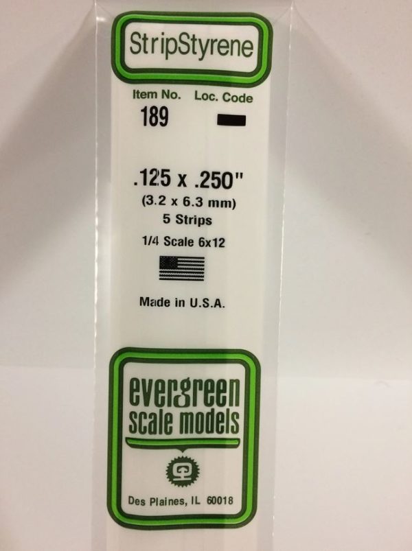 Evergreen 189 Plasticcart Strip 3,2x6,3x350mm (5) Polystyrene Vierkantprofile
