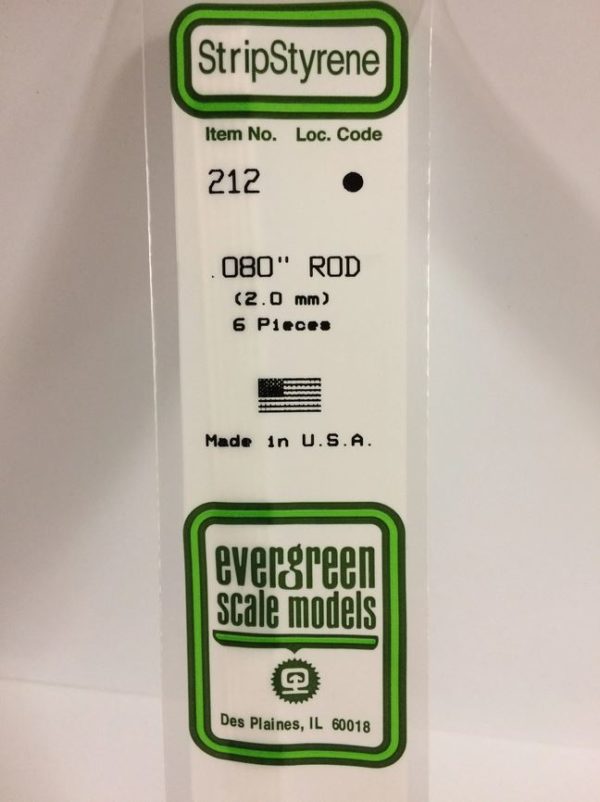 Evergreen 212 Plasticcart Rod Ã 2,0mm (6) Polystyrene Rundstab weiÃ Modellbau
