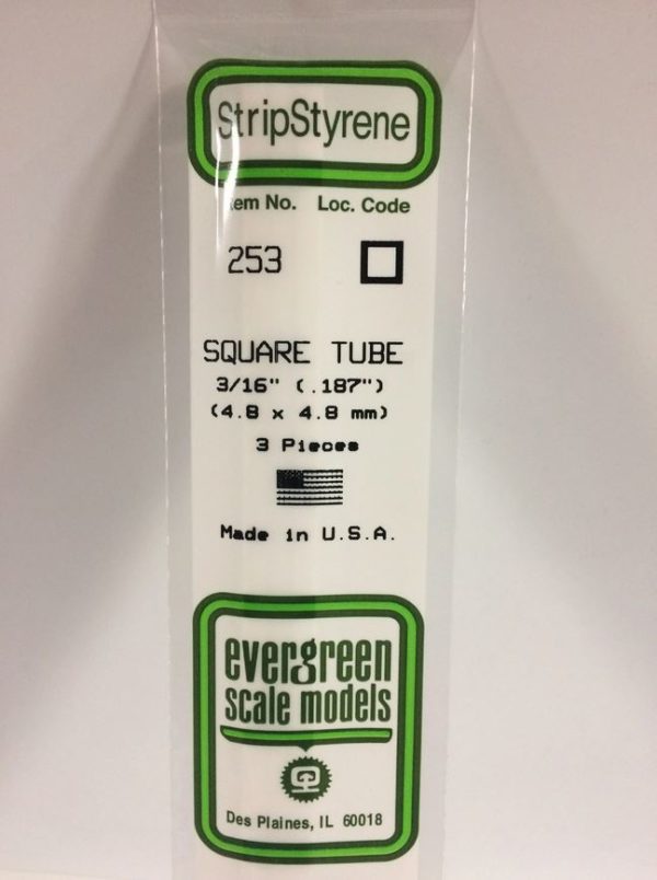 Evergreen 253 Plasticcart Square Tube 4,8x4,8x350mm (3) Polystyrene Quadratrohr