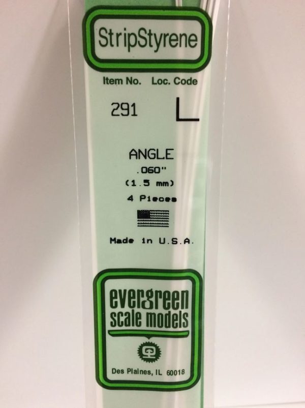 Evergreen 291 Plasticcart Angle 1,5x1,5x350mm (4) Polystyrene Winkel L-Profil