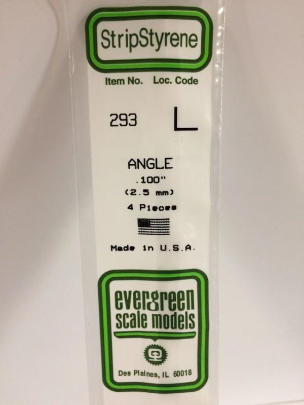 Evergreen 293 Plasticcart Angle 2,5x2,5x350mm (4) Polystyrene Winkel L-Profil