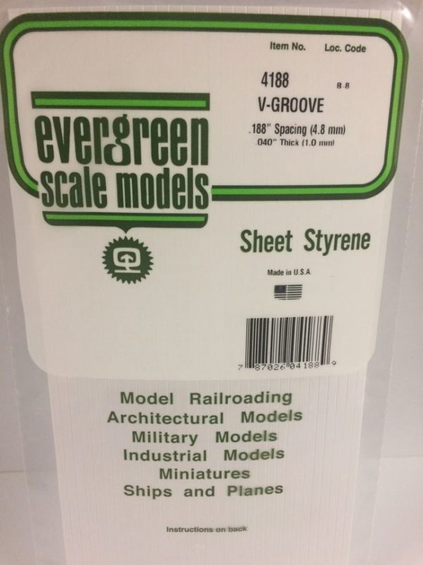 Evergreen 4188 Plasticcart Sheet V Groove Siding 4,8 mm Spacing 150x300x1,0mm