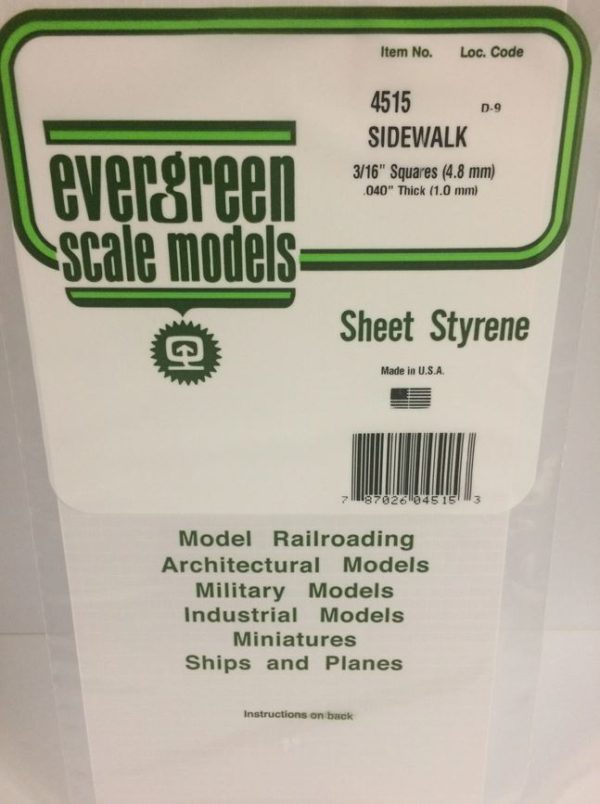 Evergreen 4515 Plasticcart Sheet Sidewalk 4,7mm Squares 150x300x1,0mm