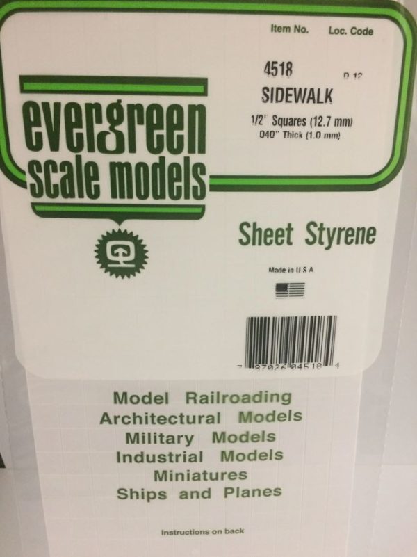 Evergreen 4518 Plasticcart Sheet Sidewalk 12,7mm Squares 150x300x1,0mm