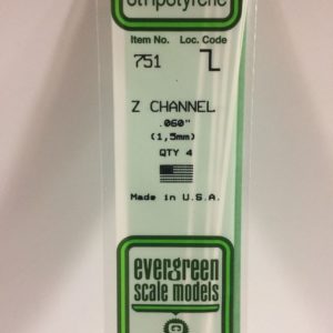 Evergreen 751 Plasticcart Z-Channel 1,5x0,7x350mm (4) Polystyrene Z-Profil