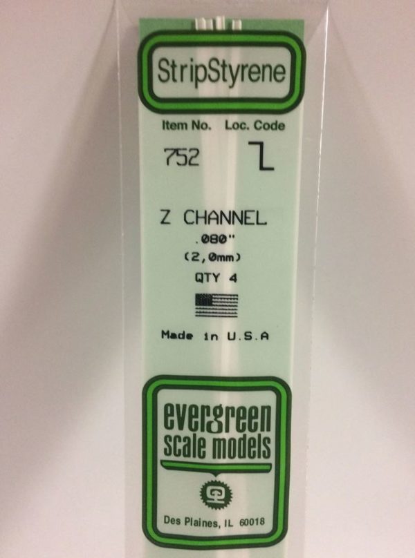 Evergreen 752 Plasticcart Z-Channel 2,0x1,0x350mm (4) Polystyrene Z-Profil