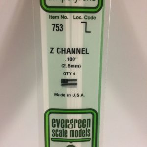 Evergreen 753 Plasticcart Z-Channel 2,5x1,27x350mm (4) Polystyrene Z-Profil