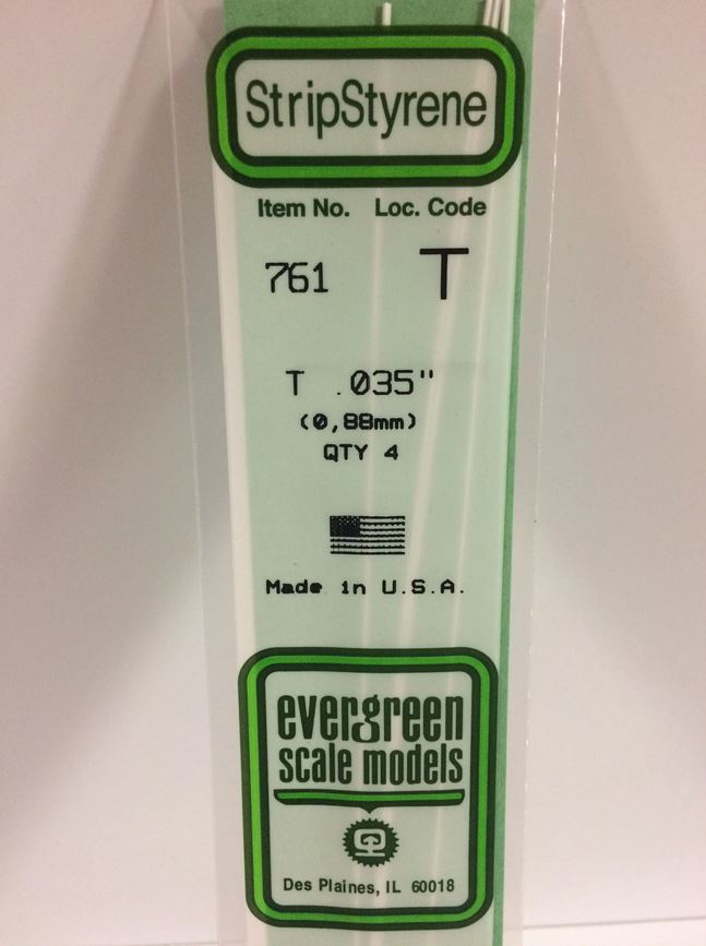 Evergreen 761 Plasticcart T Shape 0,9x0,9x350mm (4) Polystyrene T-Profil Channel