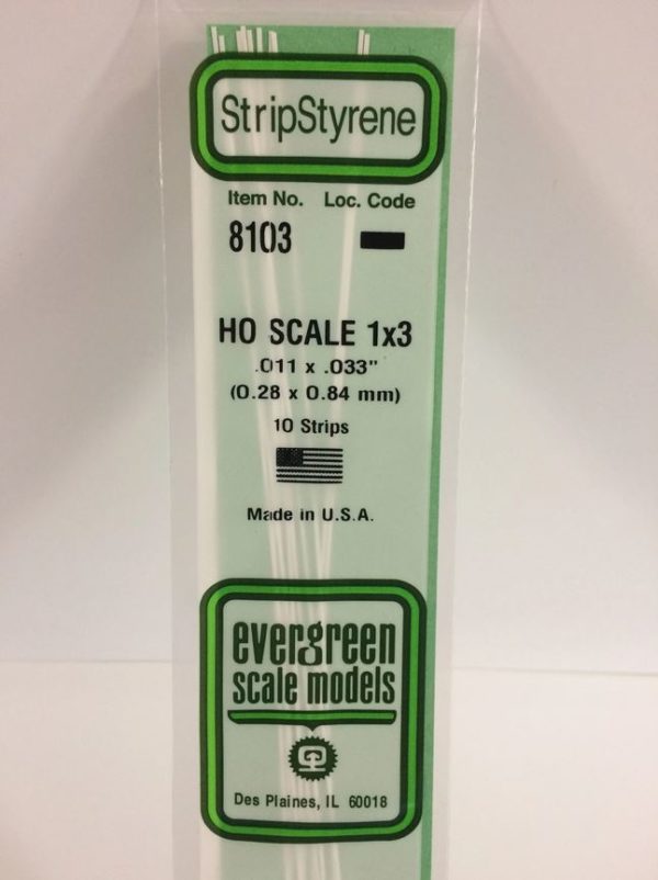Evergreen 8103 Plasticcart HO Scale Strip 0,28x0,84x350mm Polystyrene Leisten