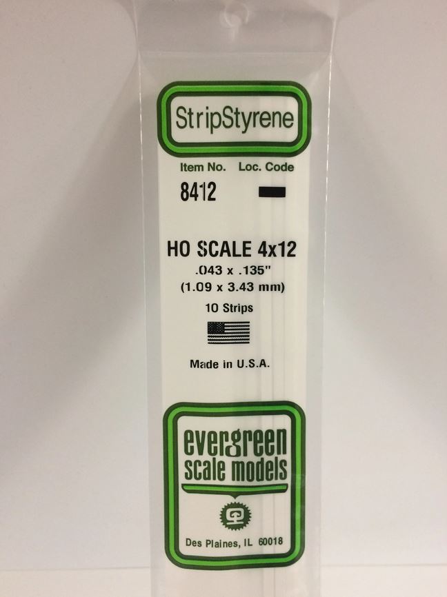 Evergreen 8412 Plasticcart HO Scale Strip 1,09x3,43x350mm 10 Polystyrene Leisten