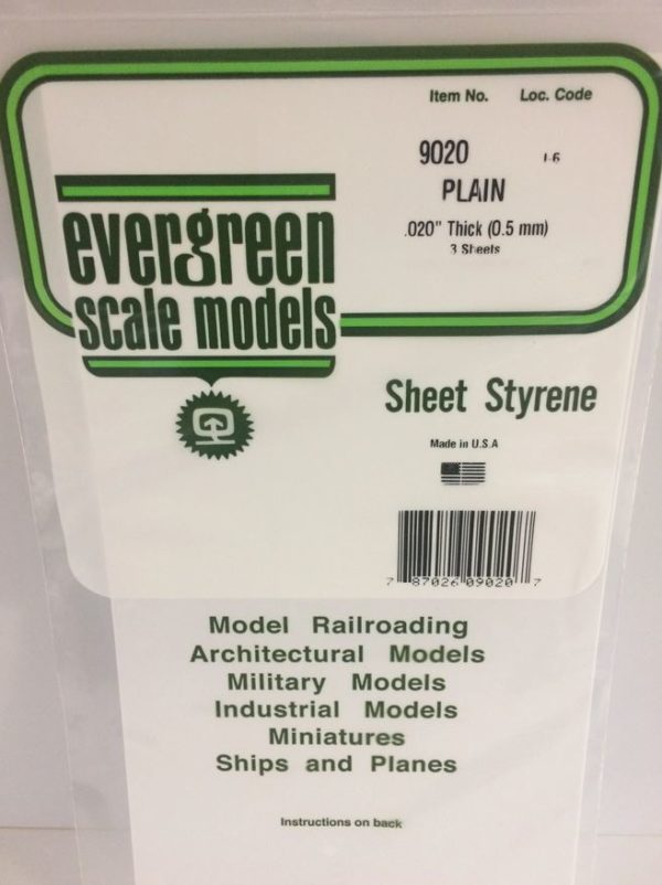 Evergreen 9020 Plasticcart Sheet Plain 150x300x0,50mm (3) Polystyrene Modellbau