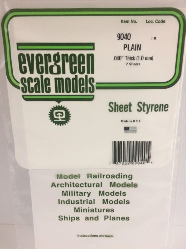 Evergreen 9040 Plasticcart Sheet Plain 150x300x1,0mm(2) Polystyrene Modellbau