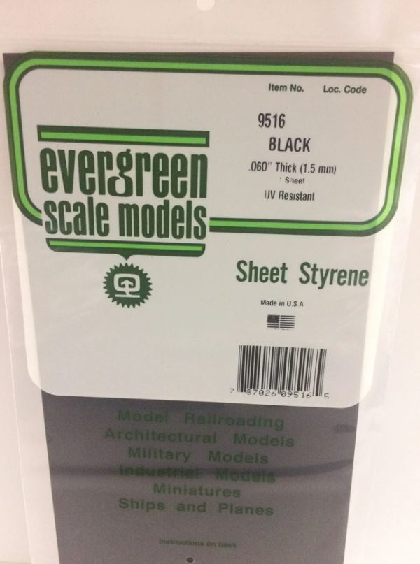 Evergreen 9516 Plasticcart Sheet Plain Black 150x300x1,5mm (1) Polystyrene