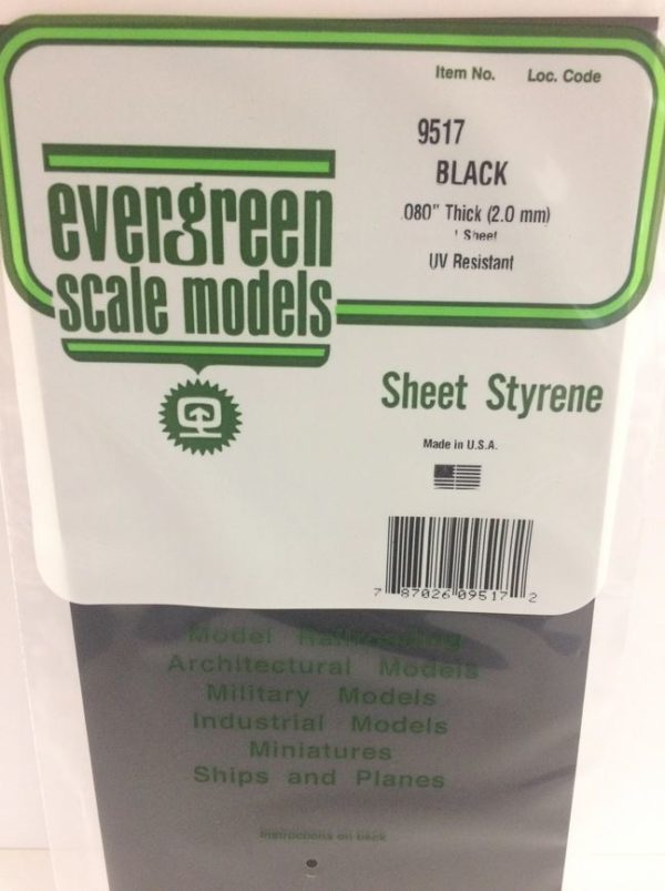 Evergreen 9517 Plasticcart Sheet Plain Black 150x300x2,0mm (1) Polystyrene