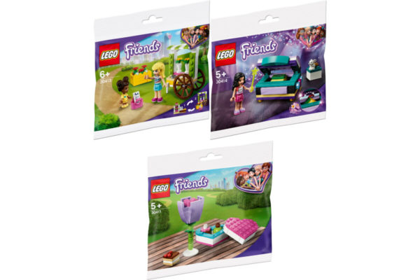 LEGO® Friends 3er Set: 30413 Blumenwagen - Polybag + 30414 Emmas Zaubertruhe - Polybag + 30411 Pralinenschachtel & Blume - Polybag