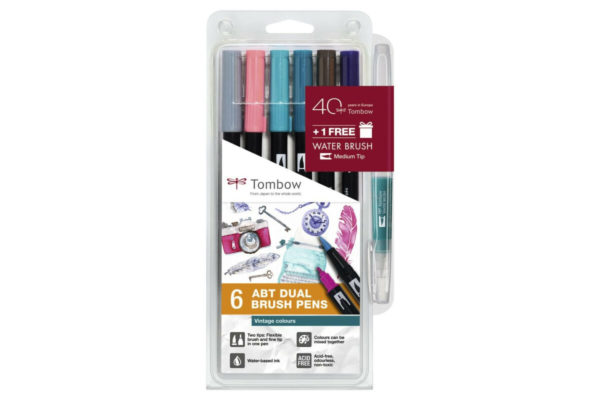 Tombow Dual Brush Pen 6er Pack Filzstifte mit Wassertankpinsel Vintage Colours
