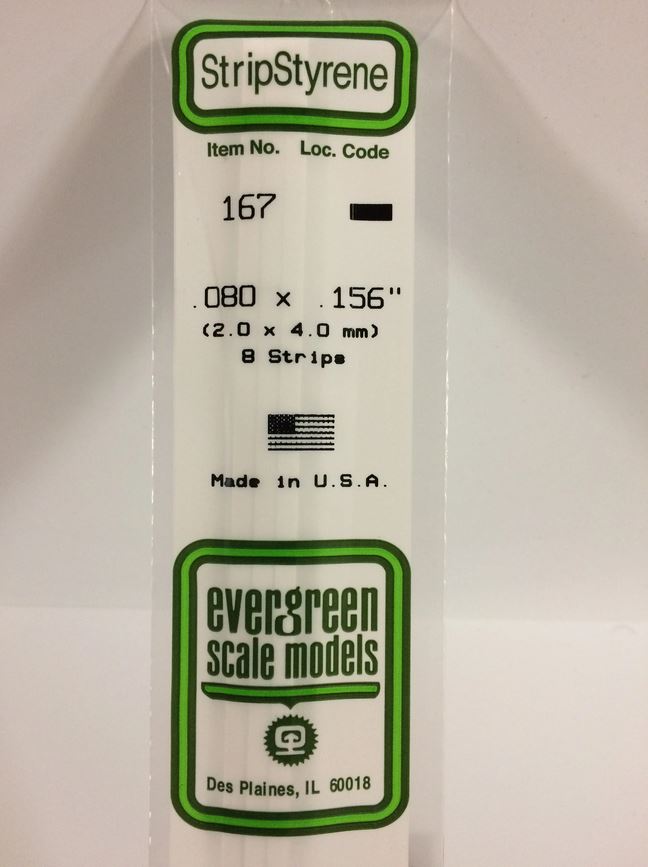 Evergreen 167 Plasticcart Strip 2,0x4,0x350mm (10) Polystyrene Vierkantprofile