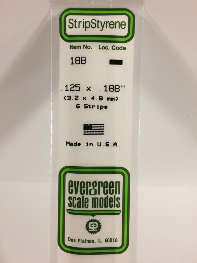 Evergreen 188 Plasticcart Strip 3,2x4,8x350mm (6) Polystyrene Vierkantprofile
