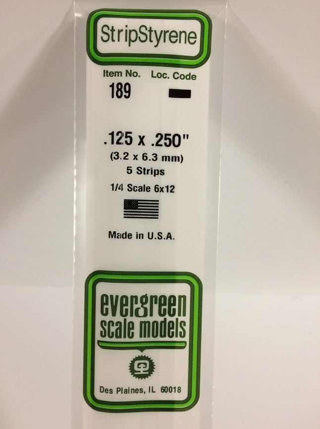 Evergreen 189 Plasticcart Strip 3,2x6,3x350mm (5) Polystyrene Vierkantprofile