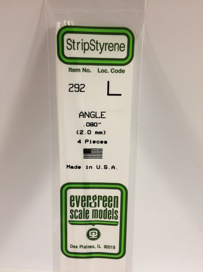 Evergreen 292 Plasticcart Angle 2,0x2,0x350mm (4) Polystyrene Winkel L-Profil