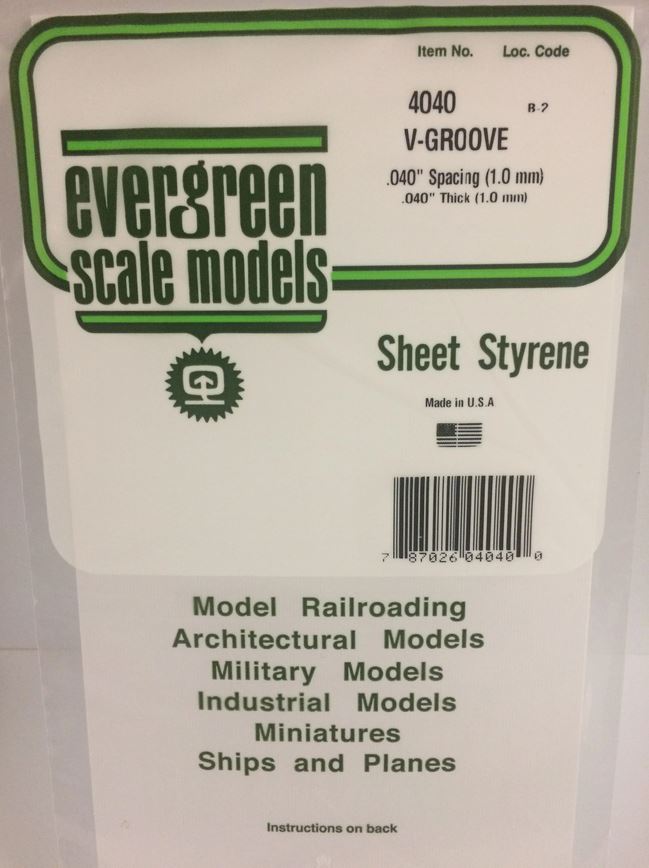 Evergreen 4040 Plasticcart Sheet V Groove Siding 1,0 mm Spacing 150x300x1,0mm