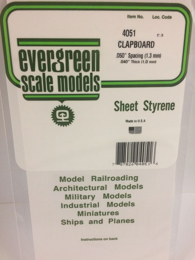 Evergreen 4051 Plasticcart Sheet Clapboard Siding 1,3mm Spacing 150x300x1,0mm