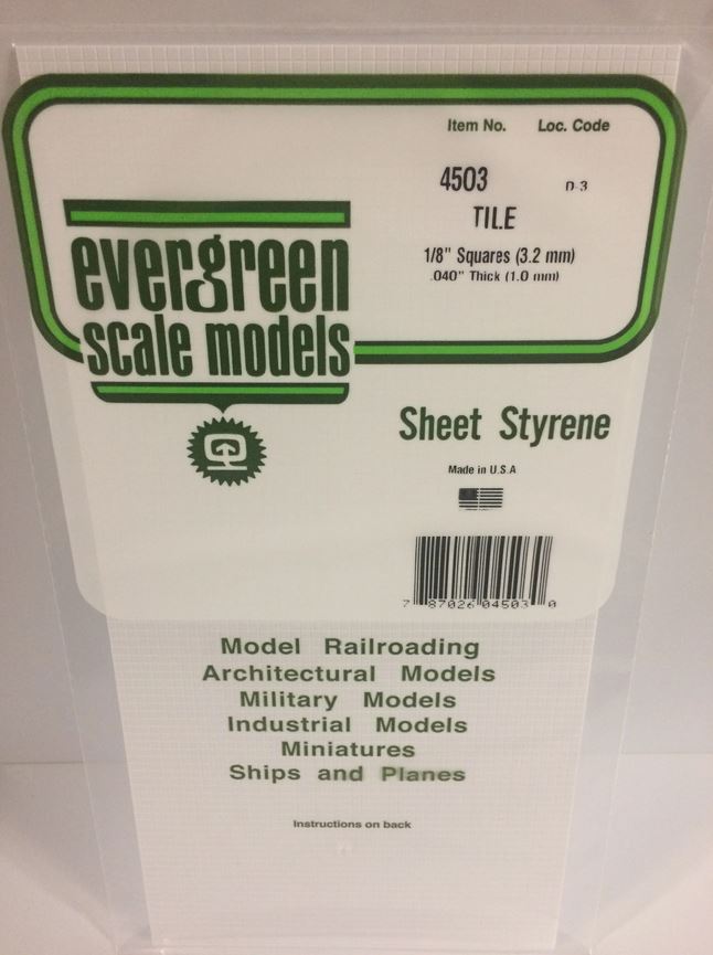 Evergreen 4503 Plasticcart Sheet Tile 3,2mm Squares 150x300x1,0mm