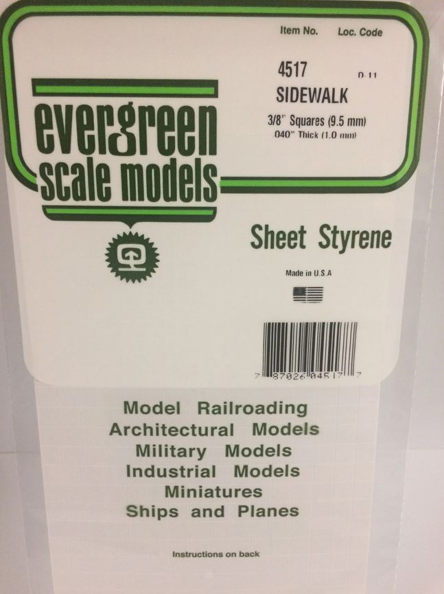 Evergreen 4517 Plasticcart Sheet Sidewalk 9,5mm Squares 150x300x1,0mm