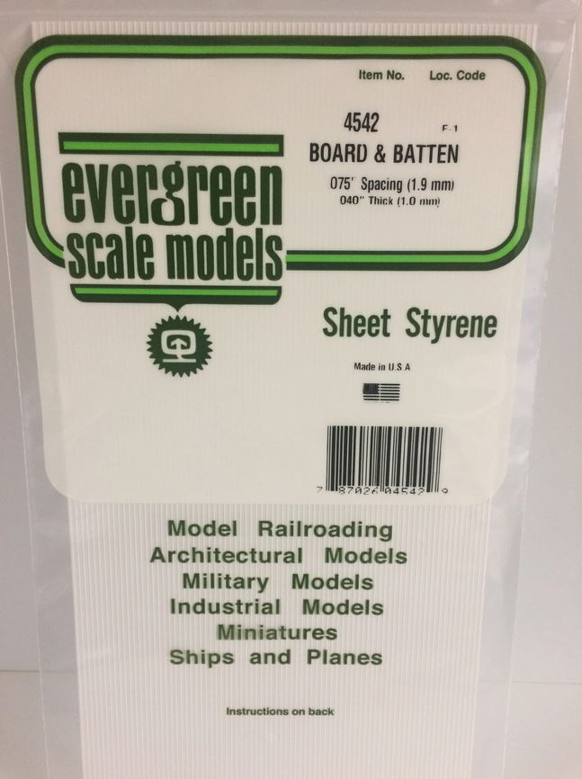 Evergreen 4542 Plasticcart Sheet Board & Batten Siding 1,8mm Spacing 150x300x1mm