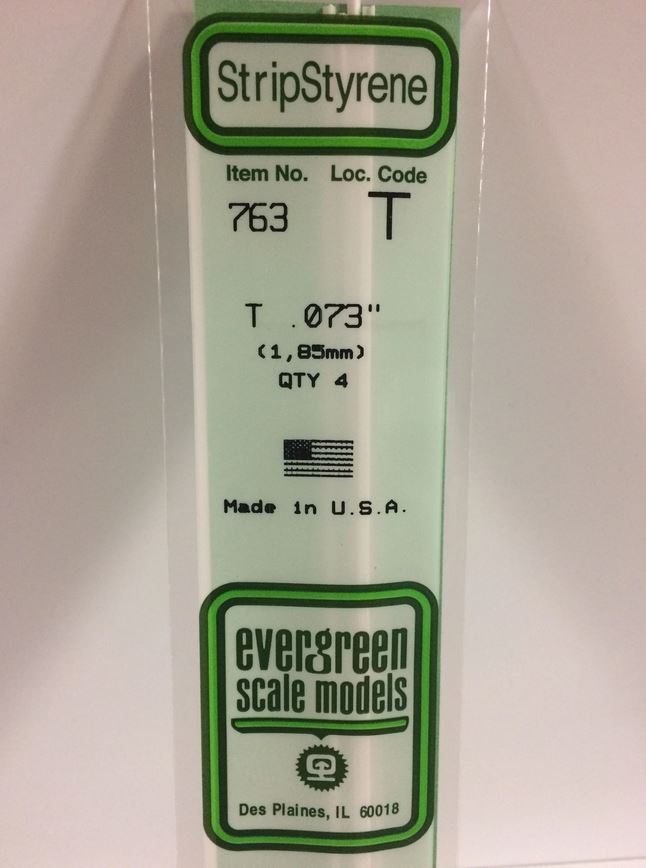 Evergreen 763 Plasticcart T Shape 1,8x1,8x350mm (4) Polystyrene T-Profil Channel