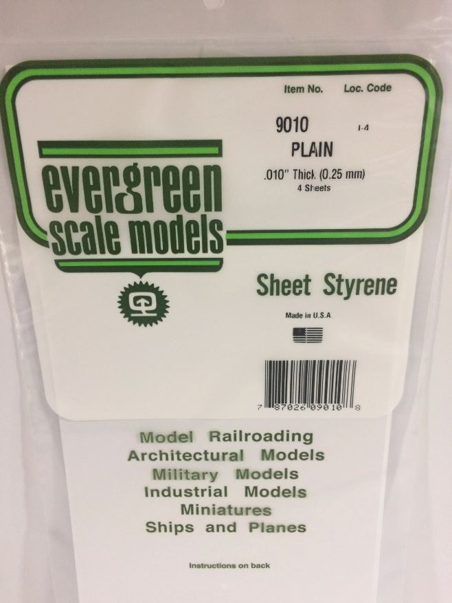 Evergreen 9010 Plasticcart Sheet Plain 150x300x0,25mm (4) Polystyrene Modellbau